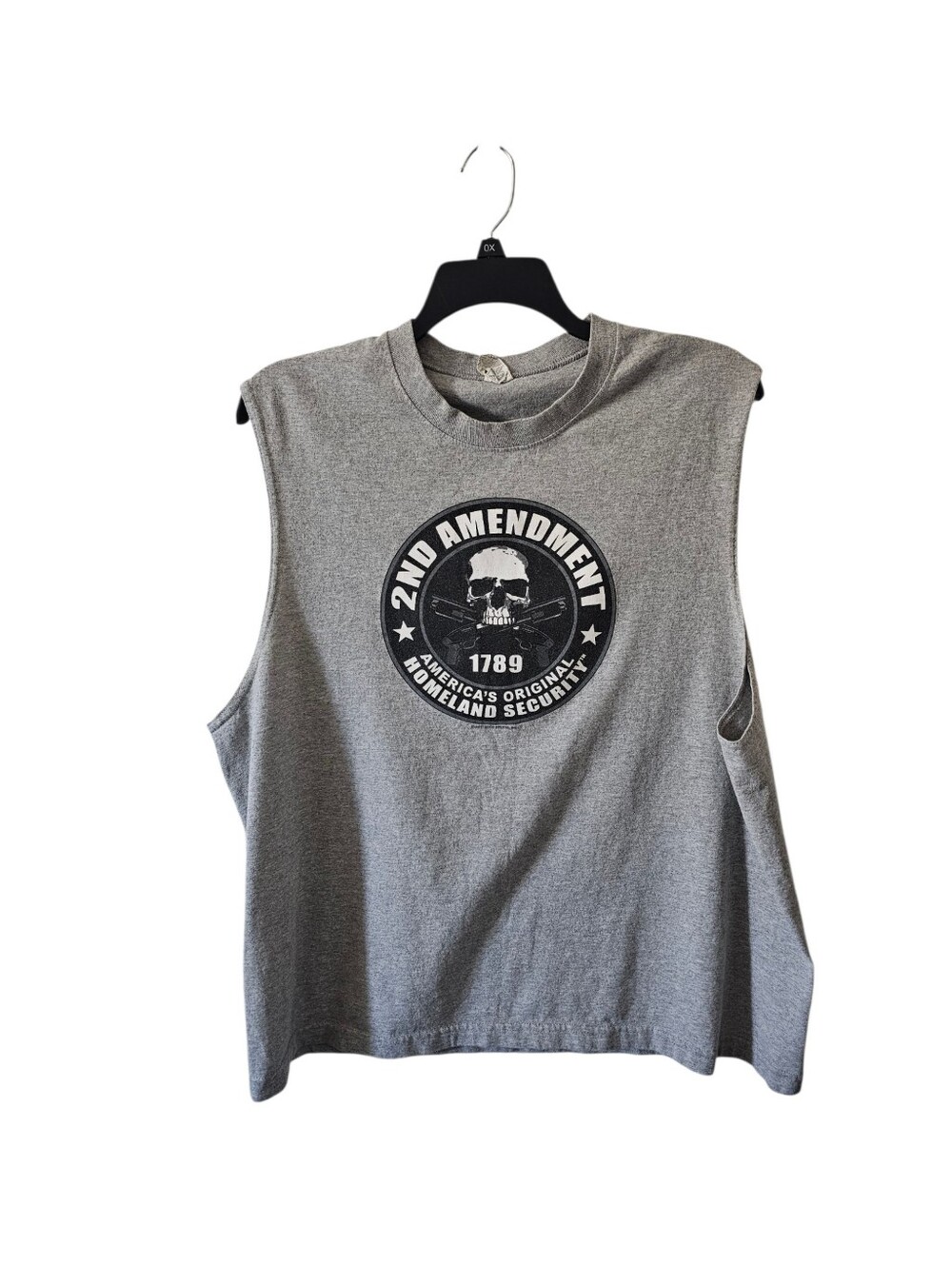 Vintage 2nd Amendment Sleeveless T Shirt 2XL Alstyle Gray Skull Gun Rights 2X